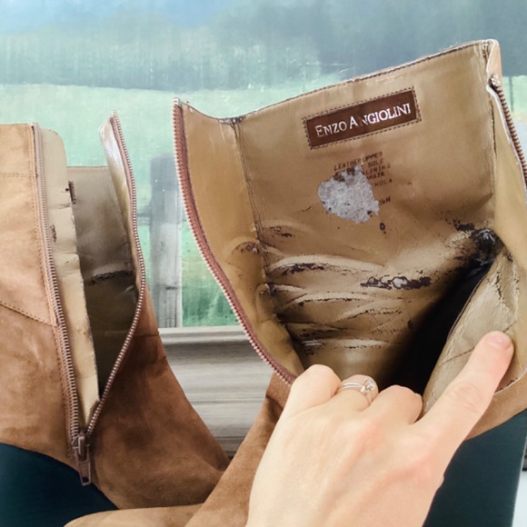 Vintage Enzo Angiolini Wedge Heel Brown Leather Suede Made In Brazil Boots 9.5 M - Picture 10 of 12